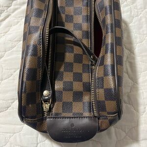 Brown Checkered Cosmetic Bag